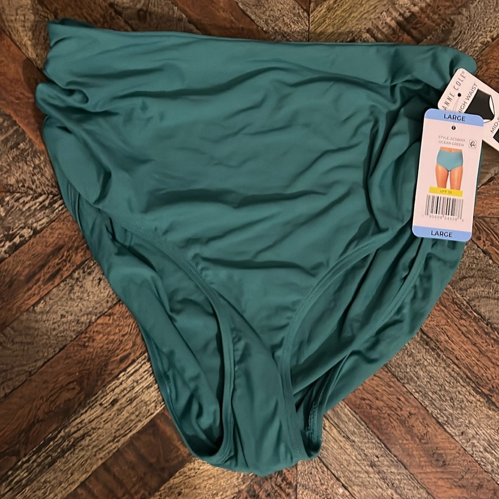 Anne Cole women’s shirred convertable swim bottom color ocean green . NWT